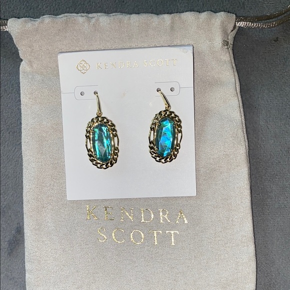 BNWT Kendra Scott Dani Figaro Frame Drop Earrings in Gold Deep Aqua Illusion $75 - Picture 1 of 5